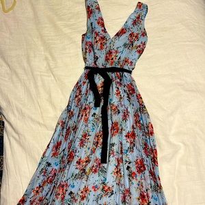 Likely blue floral pleated midi dress